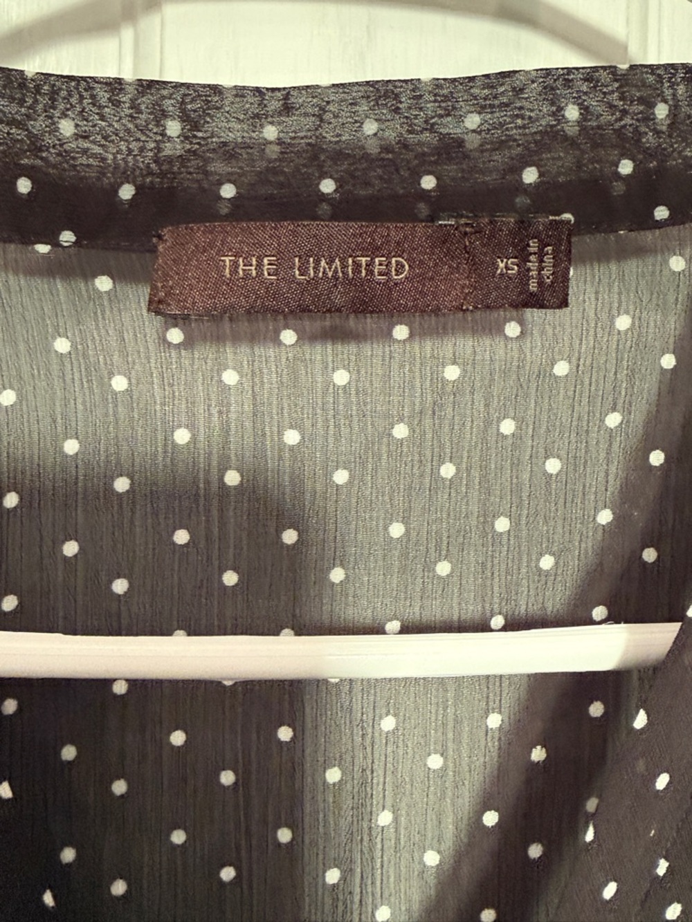 The Limited XS Sheer Polka Dot Blouse Tie Neck Chic Office Top - Picture 10 of 14